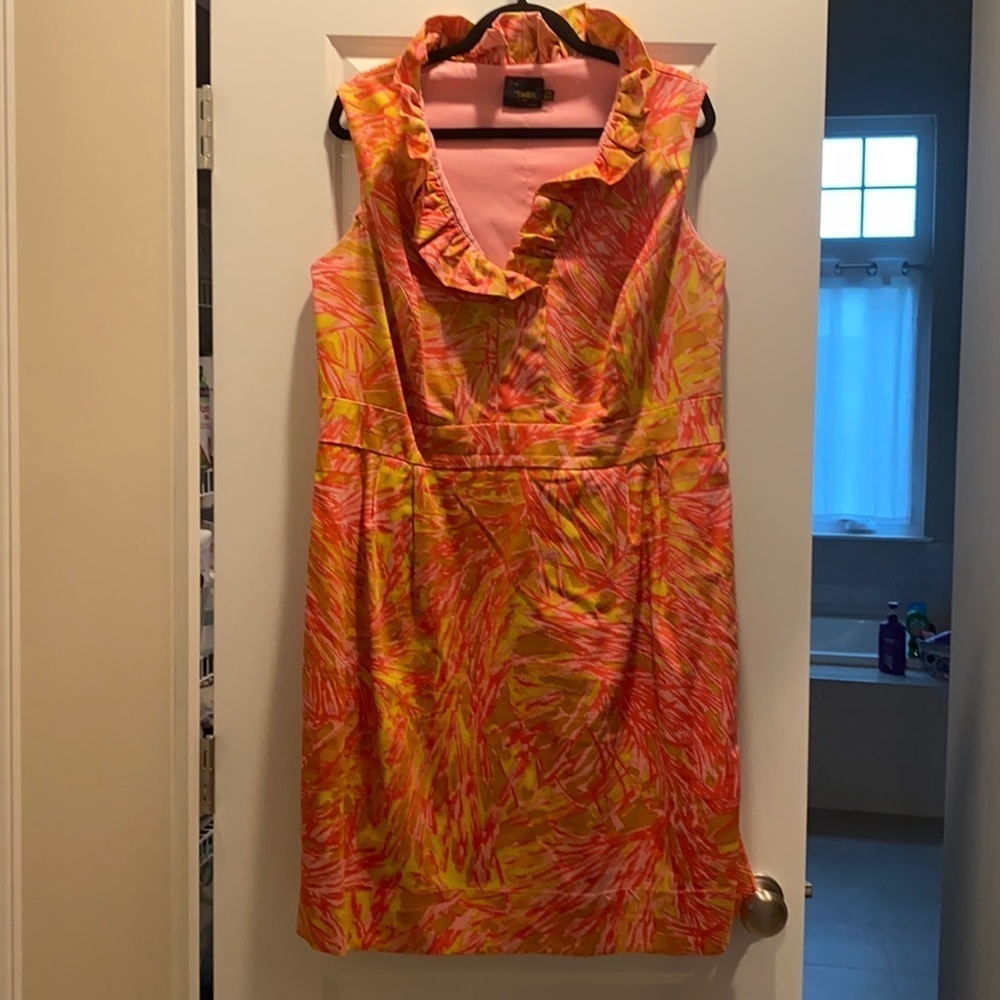 Just Taylor (from Nordstrom) ruffle neck graffiti pattern dress!